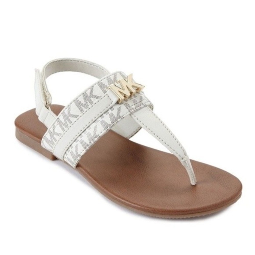 MICHAEL KORS Girls Jaliyah MK Logo T-Strap Sandals White Soft Gold -various